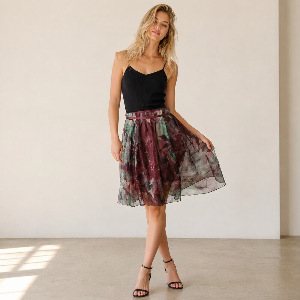 Peruvian Connection Sheer Floral Flowy Skirt - Multi Color - Size 4 - Picture 2 of 9